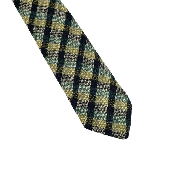Wembley Wide Tie Green Plaid Tweed Wooly Vintage 70s - Picture 1 of 7